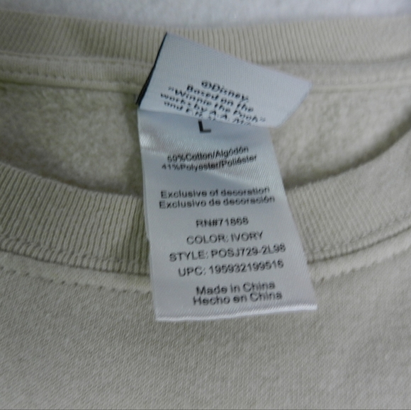 Disney Winnie the Pooh Sweatshirt Womens Ivory Terry Cloth Logo Size Large - Picture 3 of 7
